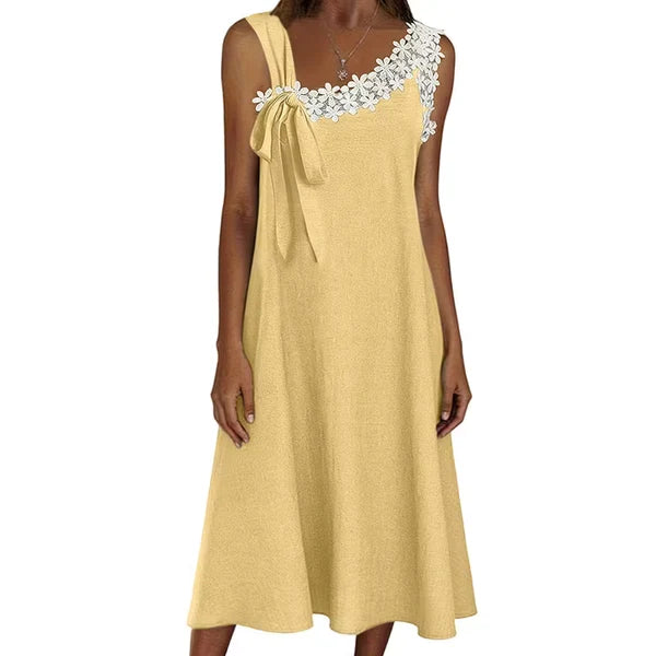Women’s Floral Lace Trim Bow-Shoulder Dress