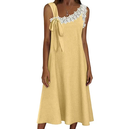 Women’s Floral Lace Trim Bow-Shoulder Dress