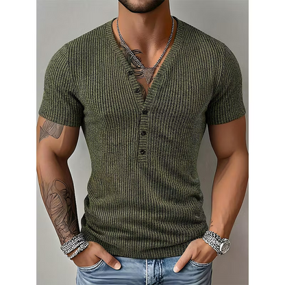 Men's Ribbed Short Sleeve Henley T-Shirt