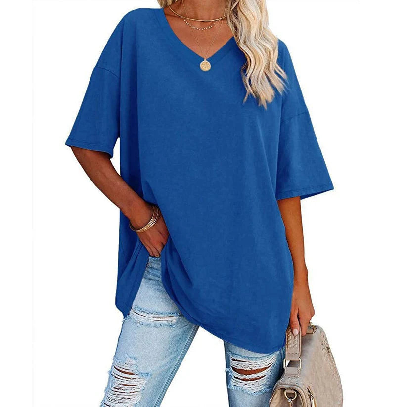 Women's Oversized V-Neck Short Sleeve T-Shirt