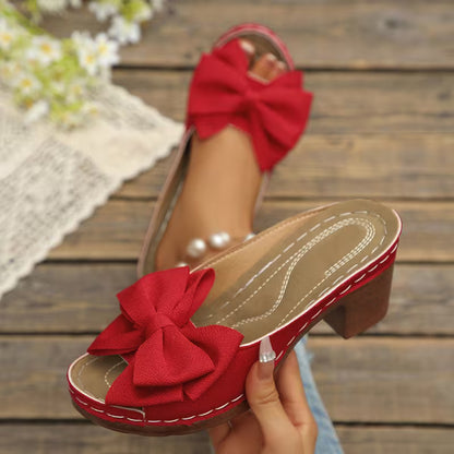 Women's Bow Detail Block Heel Mules