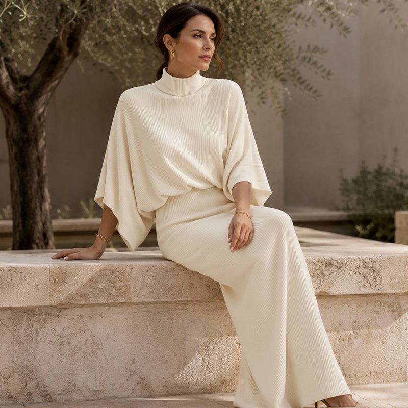 Women's Ribbed Two-Piece Top and Skirt Set
