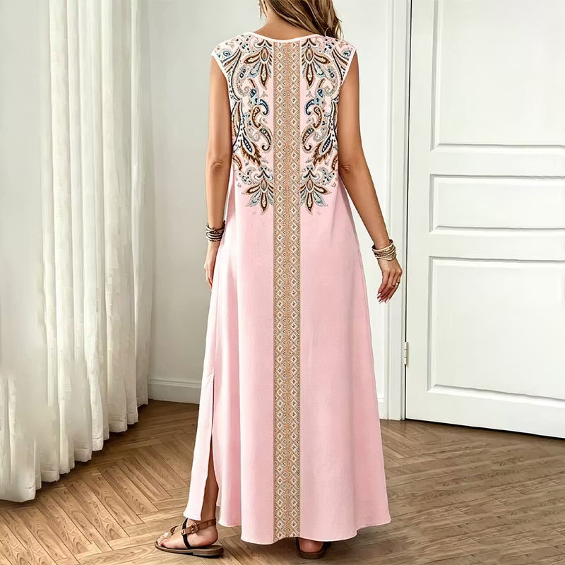 Women's Printed V-Neck Maxi Dress