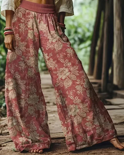 Women's High-Waist Floral Print Wide Leg Pants
