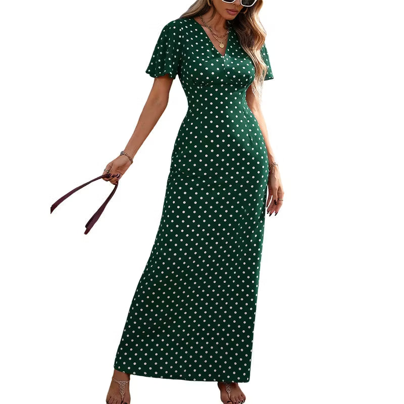 Women's Polka Dot V-Neck Maxi Dress