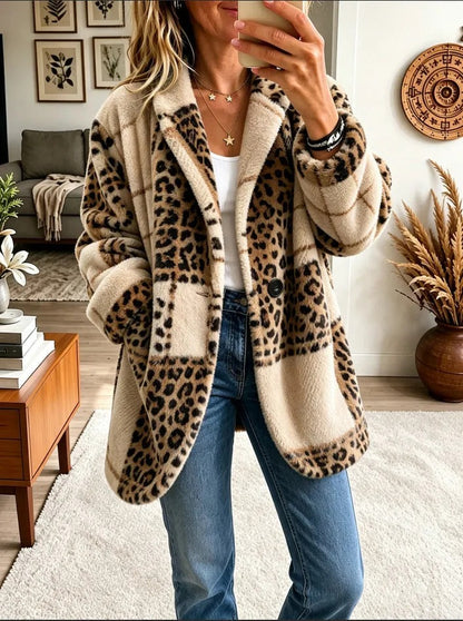 Women's Mixed-Color Plaid Lapel Coat