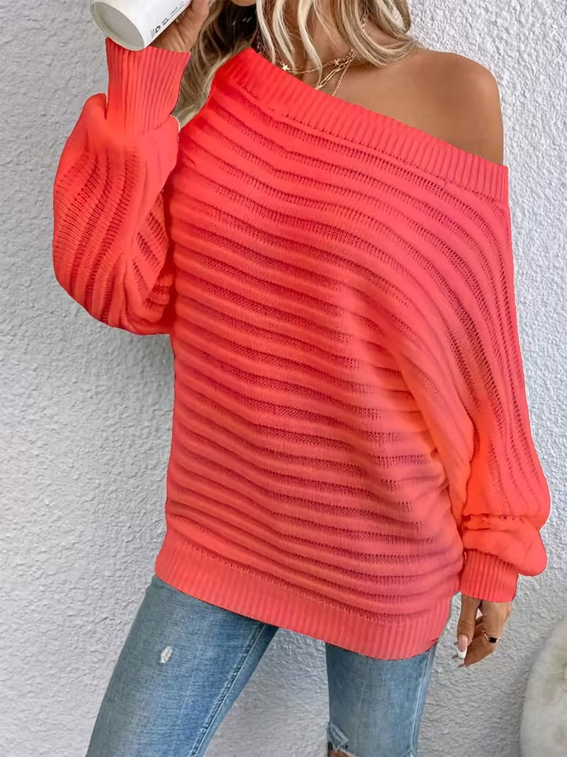 Women’s Ribbed Off-Shoulder Pullover Sweater