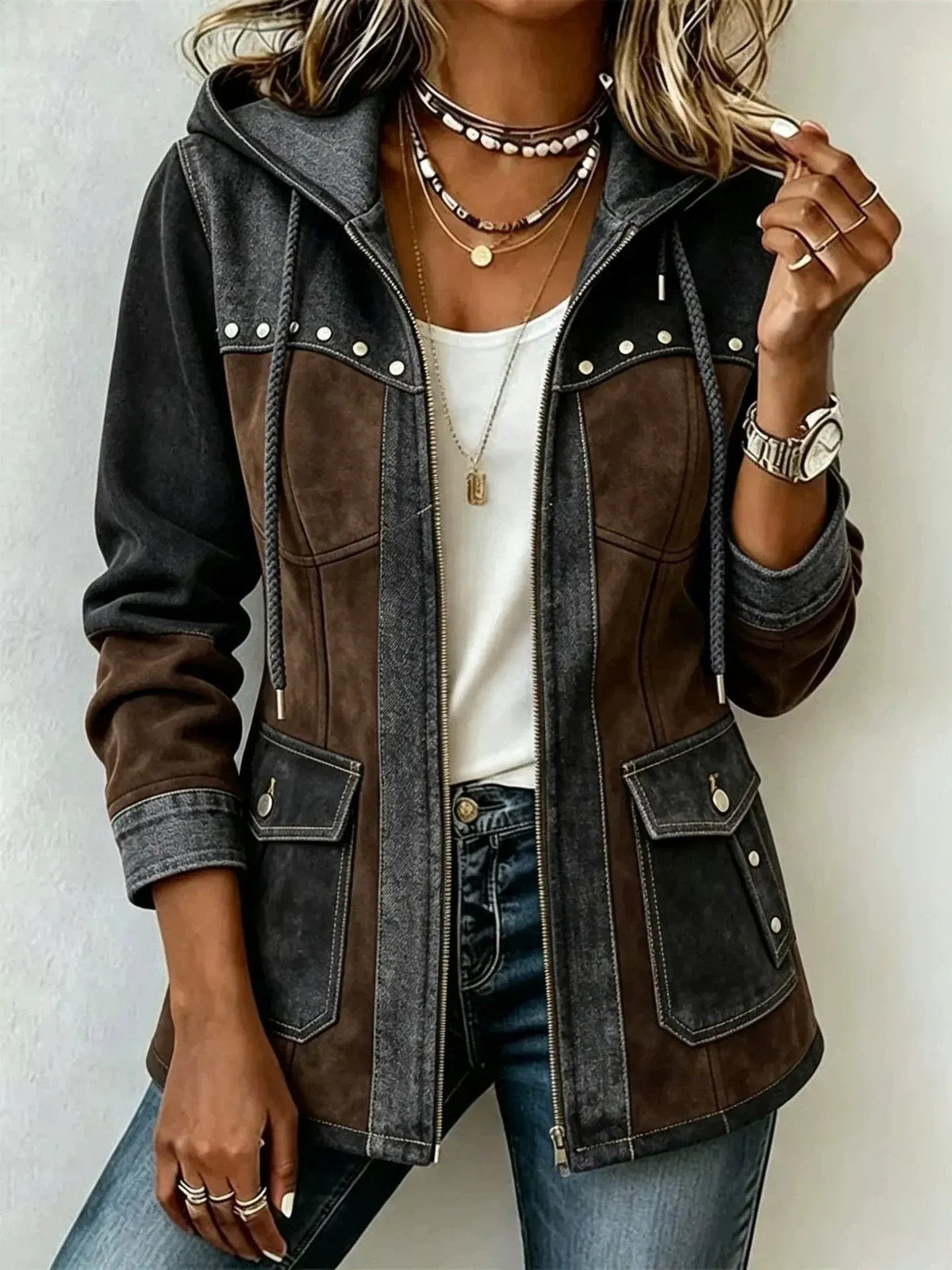 Women's Hooded Patchwork Jacket