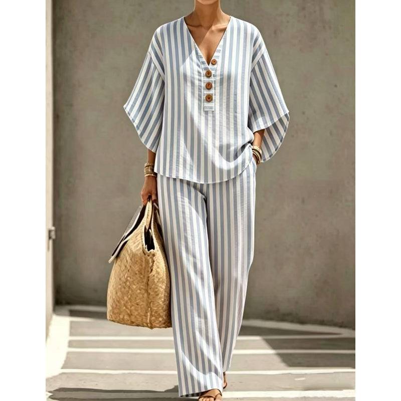 Women's V-Neck Wide-Leg Pants Set