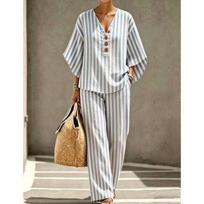 Women's V-Neck Wide-Leg Pants Set