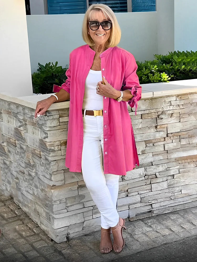 Women’s Button Front Longline Swing Shirt Jacket
