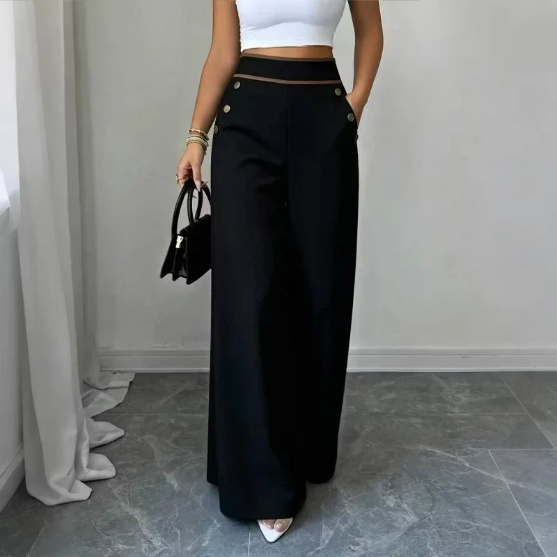 Women’s Contrast Trim Wide-Leg Pants
