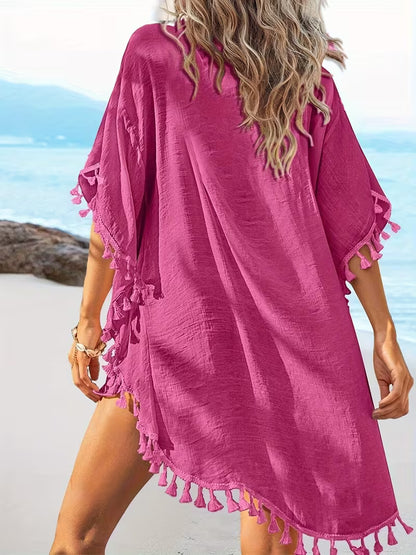 Women's Tassel Trim Beach Cover-Up