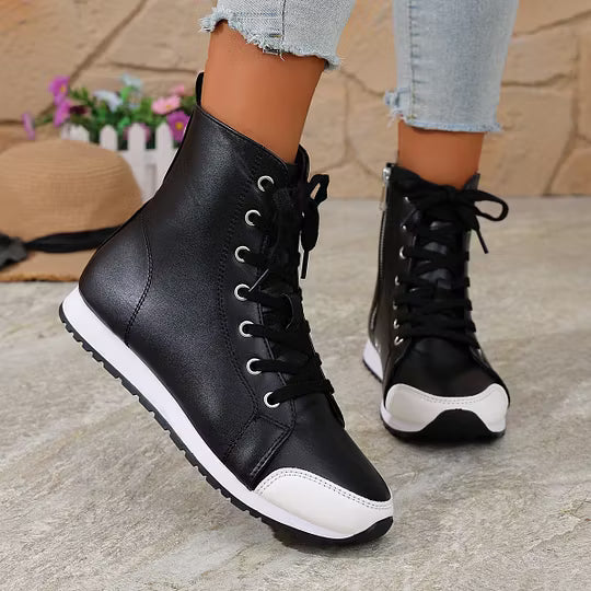 Women's Lace-Up Ankle Boots with Side Zipper