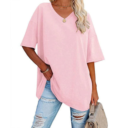 Women's Oversized V-Neck Short Sleeve T-Shirt