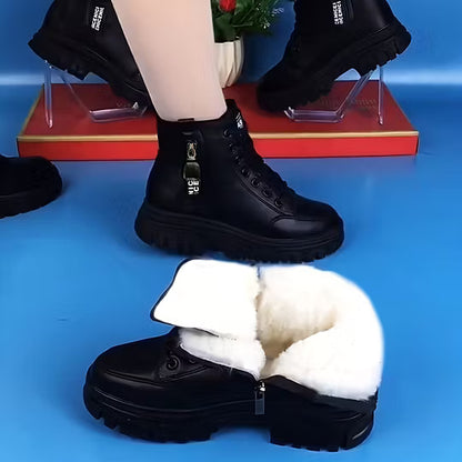 Women's Lace-Up Ankle Boots with Fuzzy Lining