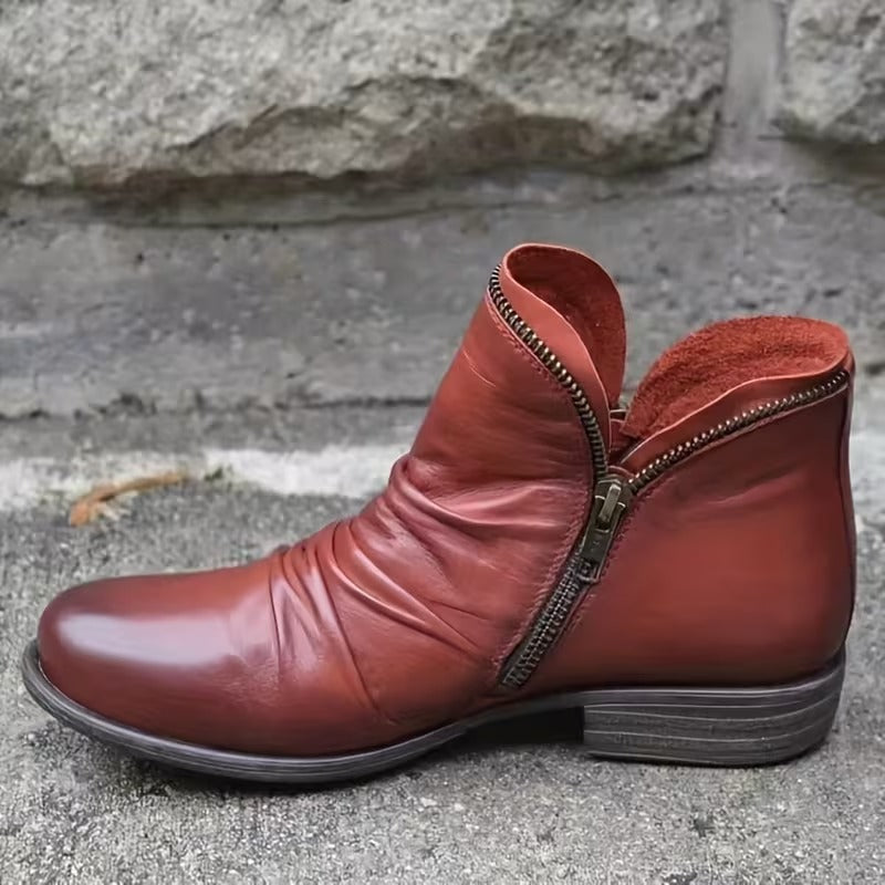 Women's Double-Zip Low Heel Ankle Boots
