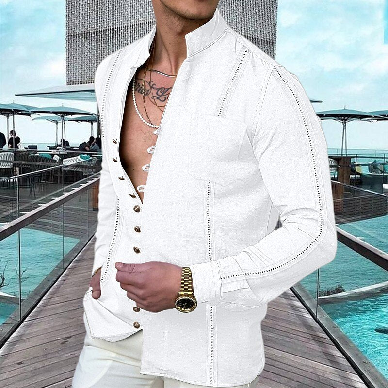 Men's Stand Collar Button Front Shirt