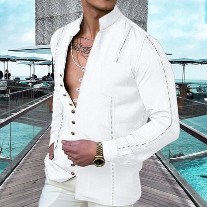 Men's Stand Collar Button Front Shirt