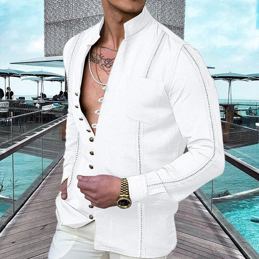 Men's Stand Collar Button Front Shirt