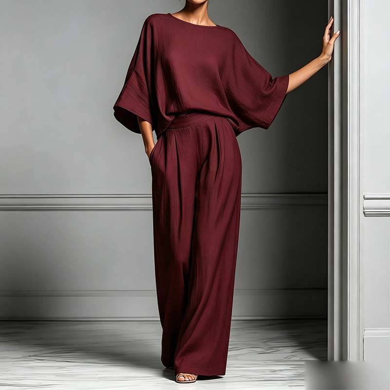 Women's Relaxed Batwing Top & Wide-Leg Pants Set