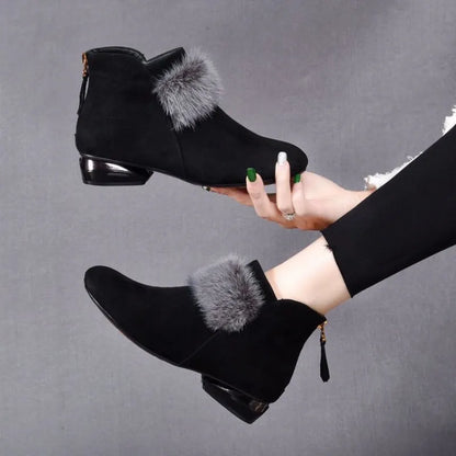 Women's Ankle Boots with Fluffy Trim