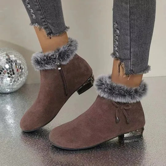 Women's Ankle Boots with Faux Fur Trim