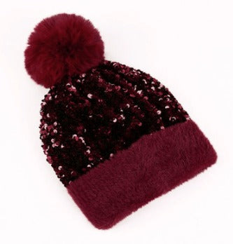 Unisex Sequin Pom Beanie