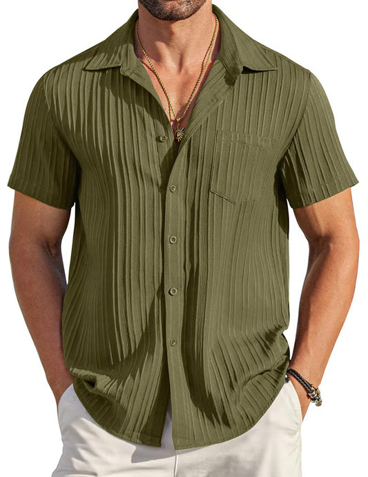 Men's Textured Button-Up Short Sleeve Shirt