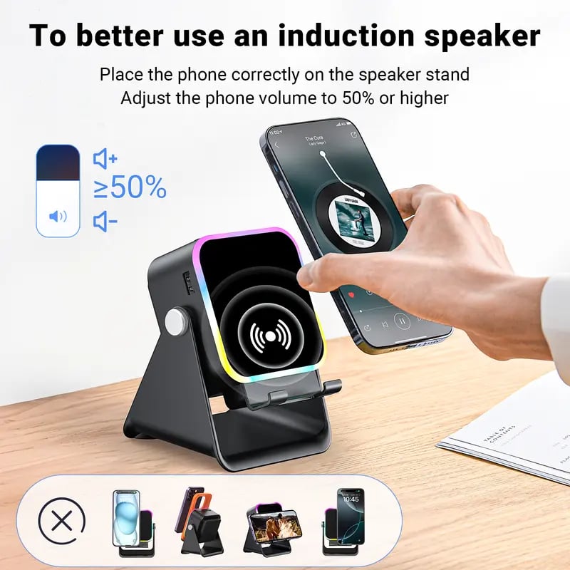 5-in-1 Wireless Induction Speaker Phone Stand