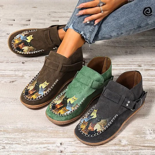Women's Cat Print Slip-On Loafers