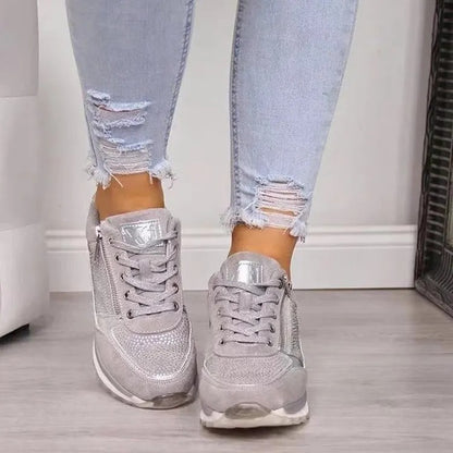 Women's Lace-Up Sneakers with Side Zipper