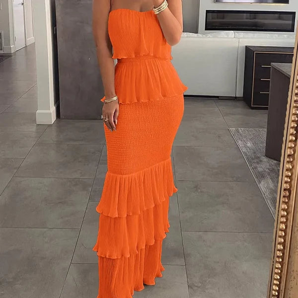 Women’s Strapless Tiered Ruffle Dress