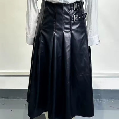 Women's Pleated Skirt with Side Buckle Details