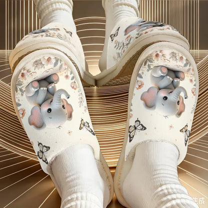 Unisex Elephant Print House Slippers