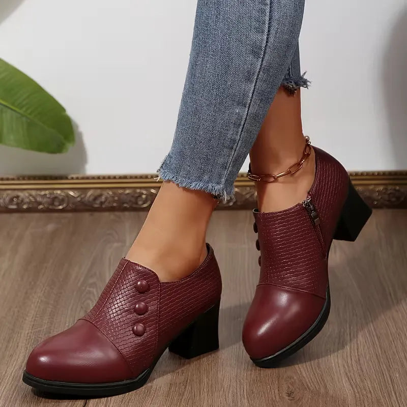 Women's Button-Accent Block Heel Shoes