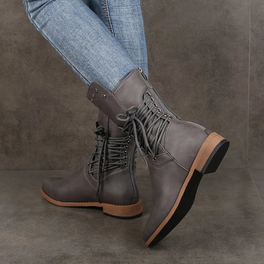 Women's Lace-Up Ankle Boots with Round Toe