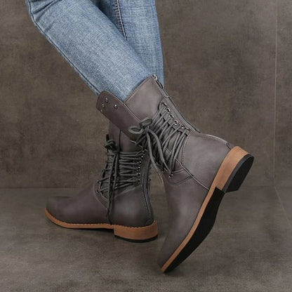 Women's Lace-Up Ankle Boots with Round Toe