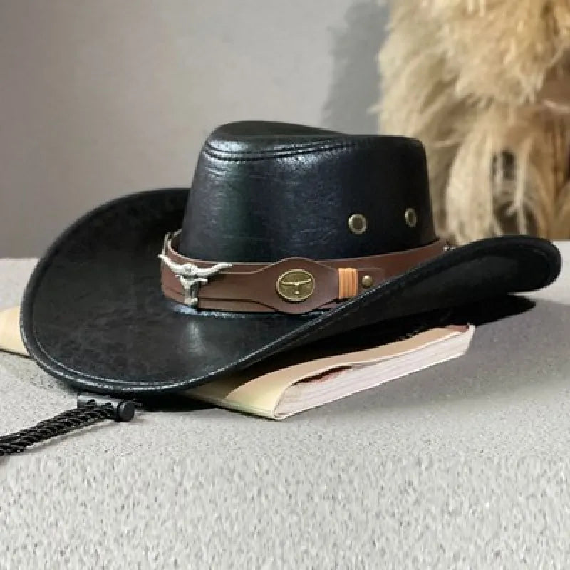 Men's Leather-Look Cowboy Hat with Band Detail