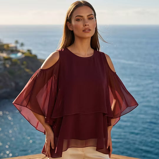 Women's Layered Cold-Shoulder Blouse
