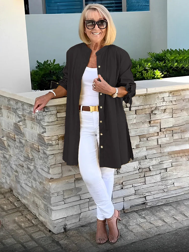 Women’s Button Front Longline Swing Shirt Jacket
