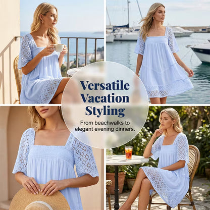 Women's Square Neck Smocked Dress