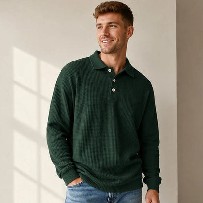 Men's Waffle Texture Collared Polo Shirt