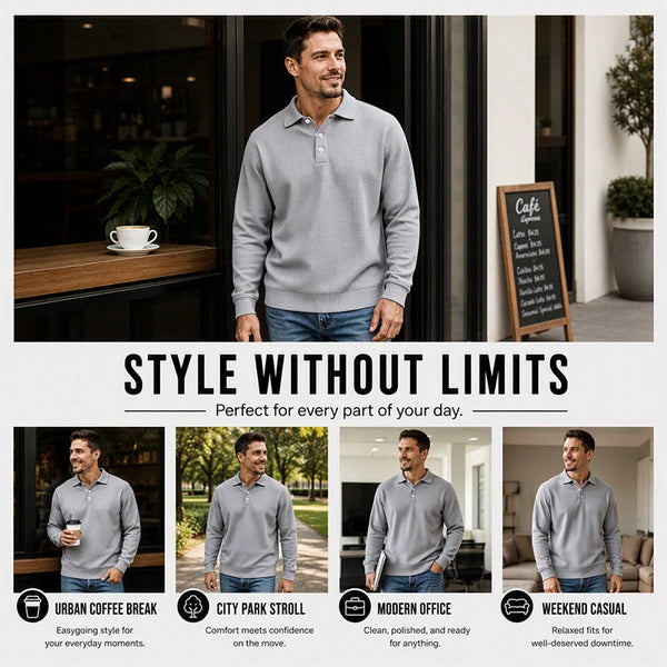 Men's Waffle Texture Collared Polo Shirt