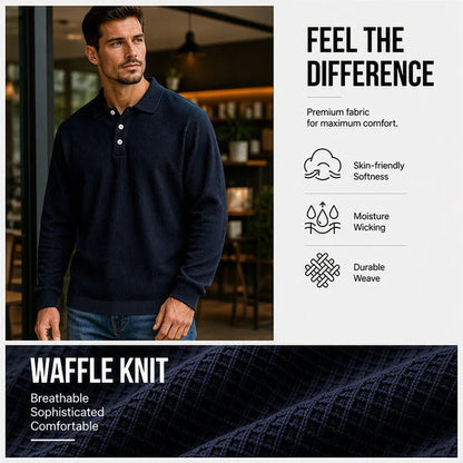 Men's Waffle Texture Collared Polo Shirt