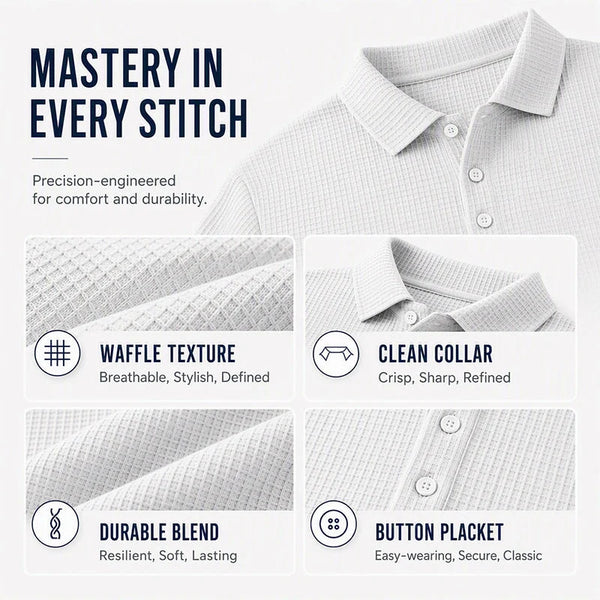 Men's Waffle Texture Collared Polo Shirt