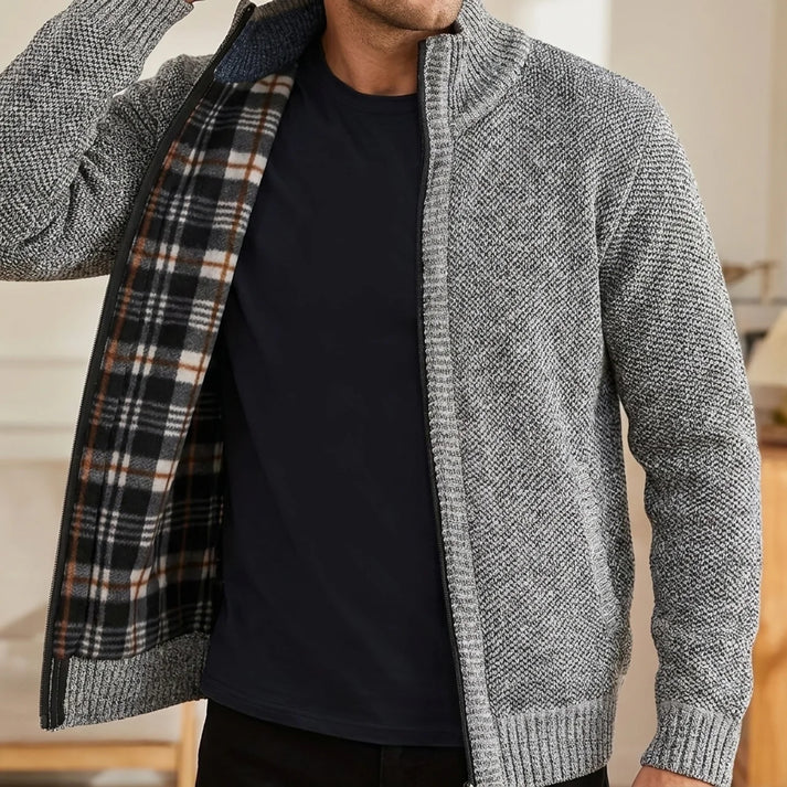 Men's Textured Knit Zip Cardigan