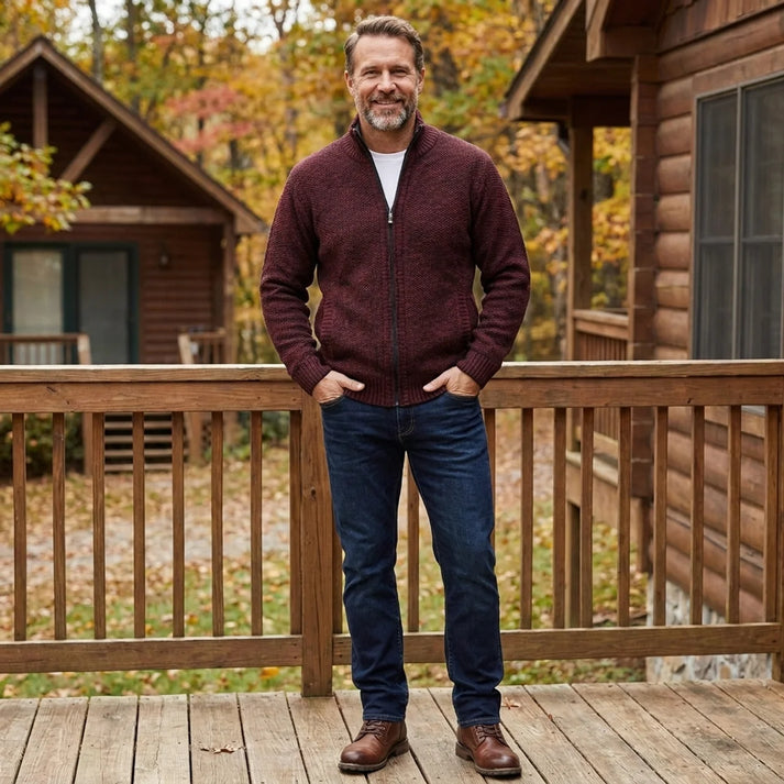 Men's Textured Knit Zip Cardigan