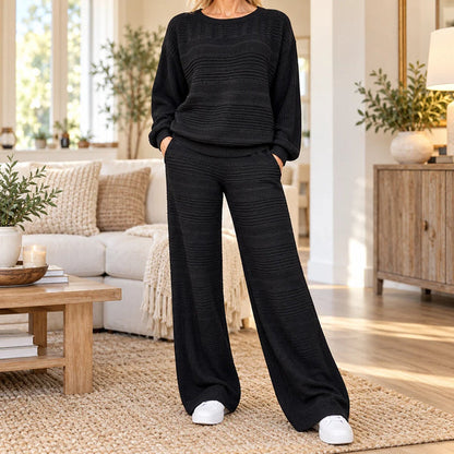 Women's Textured Sweater and Wide-Leg Pants Set