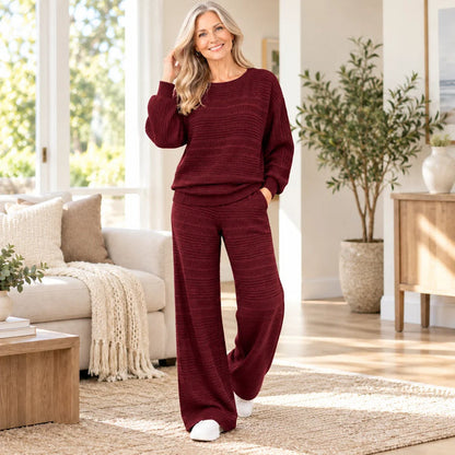 Women's Textured Sweater and Wide-Leg Pants Set